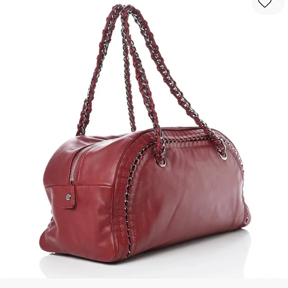 CHANEL Red Smooth Calfskin Bowler Shoulder Bag - Picture 2 of 12